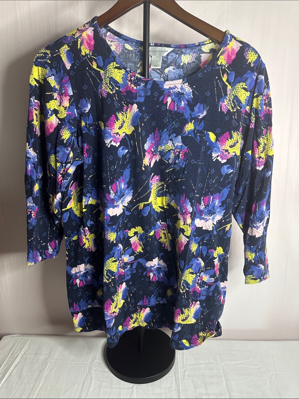 Christopher & Banks Navy Floral Short Sleeve Tee